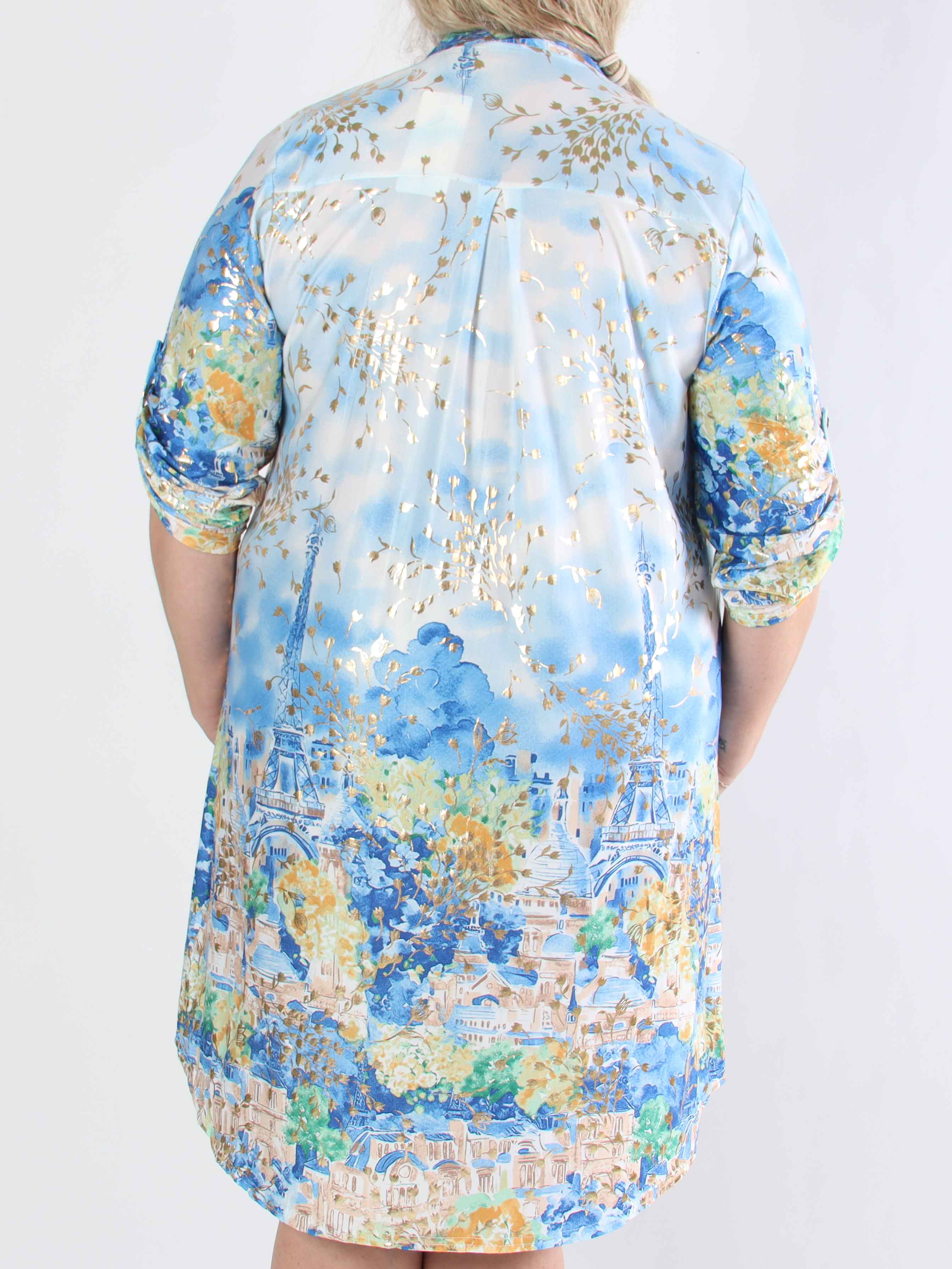 Ebba Paris Long - Elastisk mönstrad plus size klänning med gulddetaljer